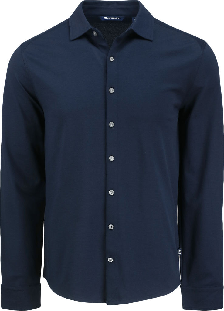 MCK01332 Chemise en maille piqué tri-mélange homme-marine
