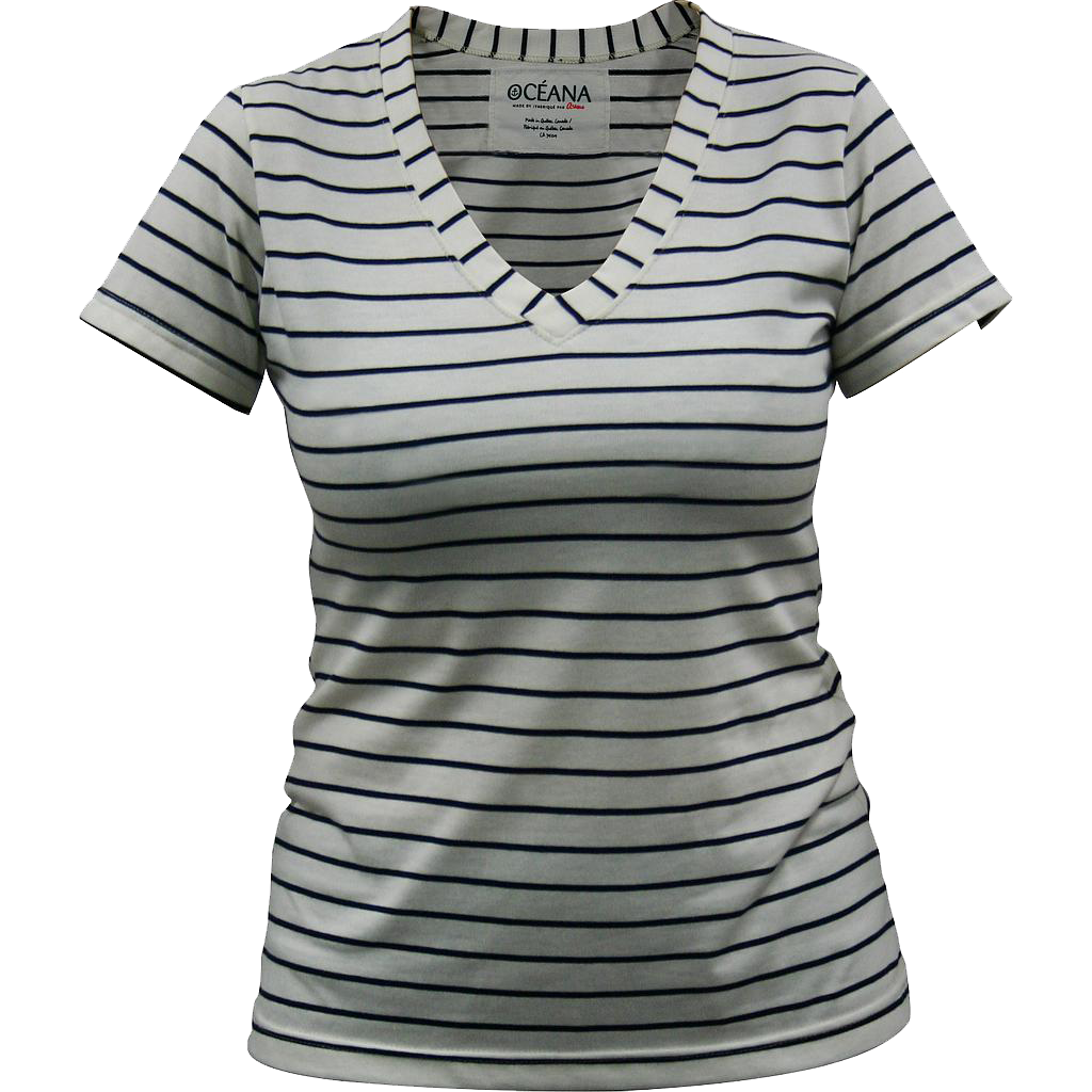 OC4315W T-SHIRT RAYÉ COL V FEMME