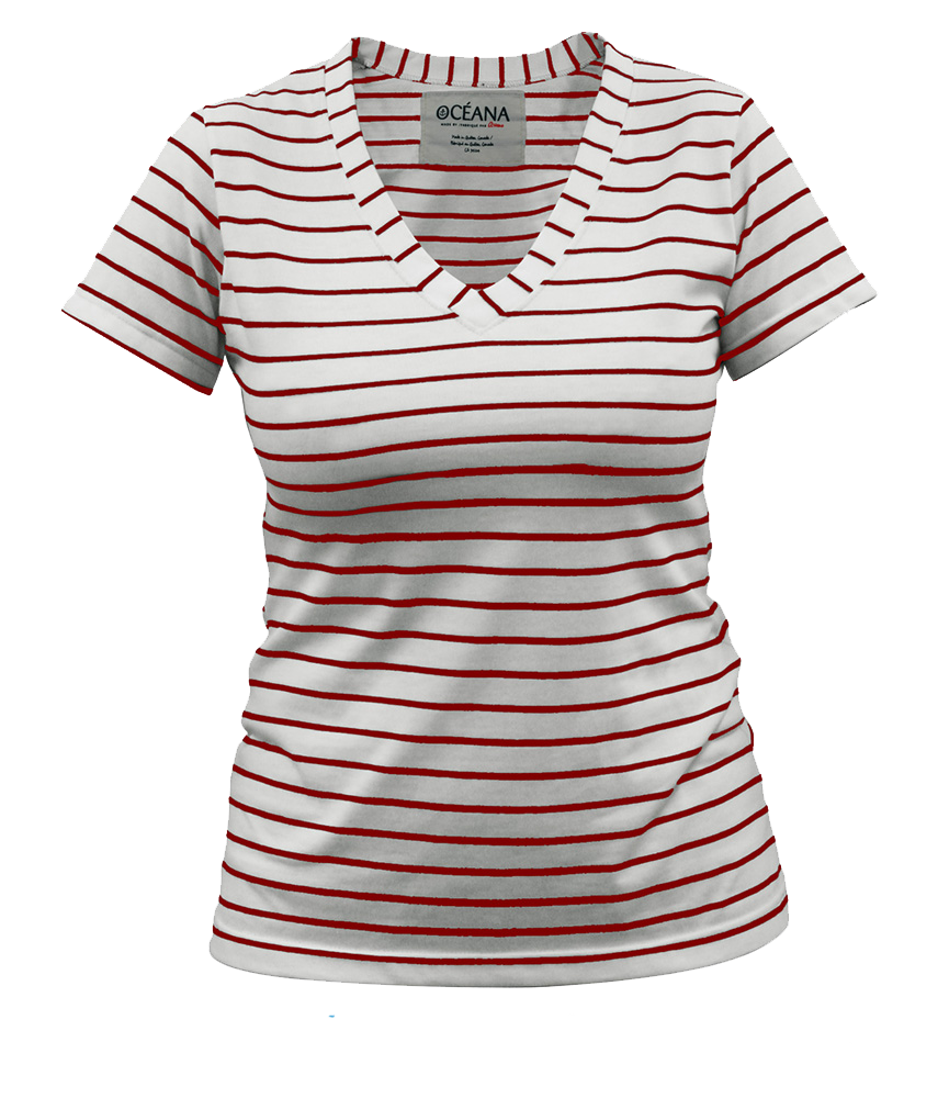 OC4315W T-SHIRT RAYÉ COL V FEMME
