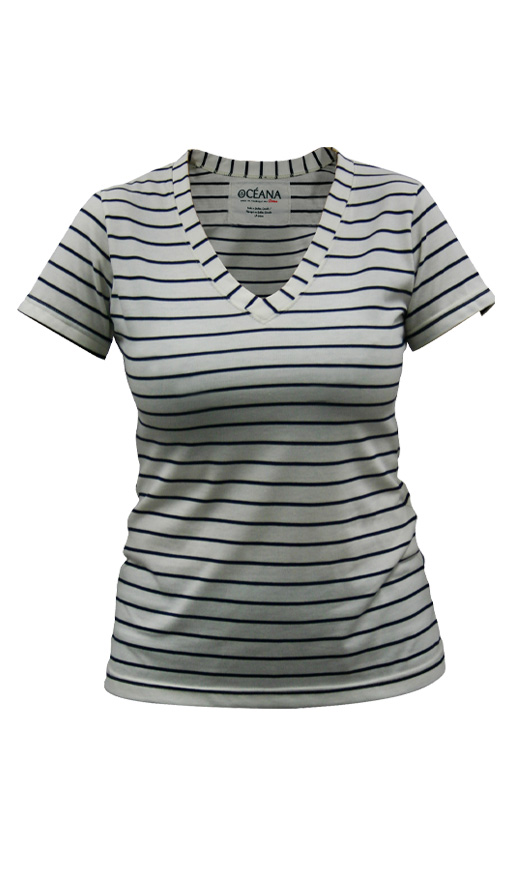 OC4315W T-shirt rayé col V femme*