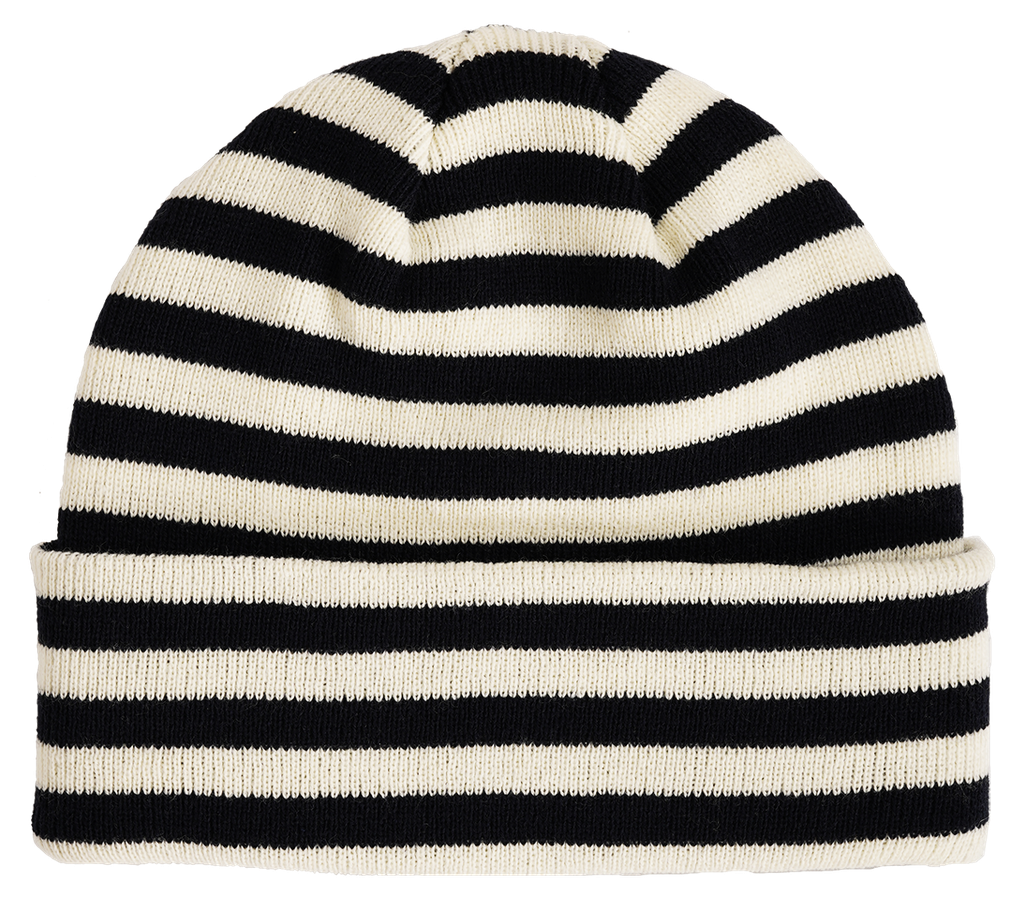 907  Striped knitted navy blue beanie