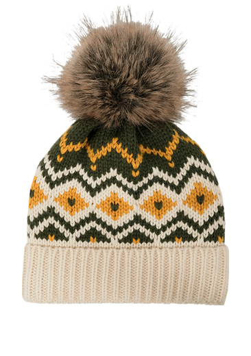 X9018 Knitted Chevron Beanie with Pom-Pom