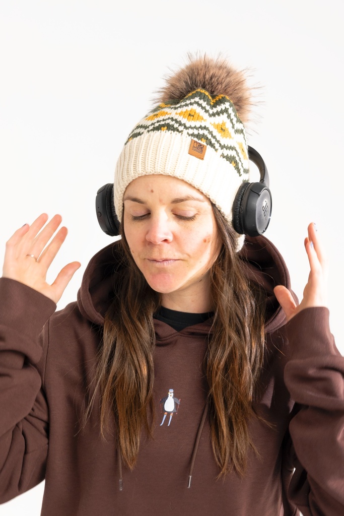 X9018 Knitted Chevron Beanie with Pom-Pom